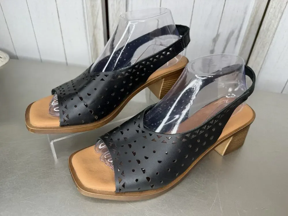 Eric Michael Womens Black Leather Ankle Strap Heeled Sandals Size 40 US 9.5-10